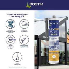 Bostik BOS3549212489342 Sellador/Adhesivo Flexpro PU811 para Todos los Materiales Interior/Exterior Antracita RAL7016 300ml