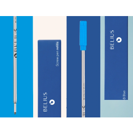 Belius Recambio Bolígrafo con Rosca Azul Caja 3 Unidades Punta Media 1mm Made in Germany