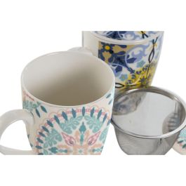 Mug Infusiones Mediterraneo DKD Home Decor Blanco Azul 6 x 10.5 x 8.3 cm (2 Unidades)