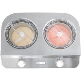 Unold 48830 Máquina de Helados Doppio, 2.4L (2x1.2L), Doble Cubeta, Compresor Integrado, Acero Inoxidable Blanco