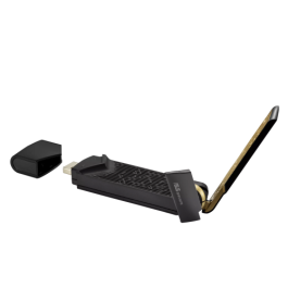 ASUS USB-AX56 Adaptador WiFi 6 1775 Mbit/s, Doble Banda, WPA3, Compatible con Windows/Linux, Negro/Oro