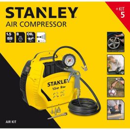 Stanley AIR KIT Compresor de aire 1.5 HP sin tanque coaxial sin aceite ultracompacto portátil con kit de inflado, pistola y manguera