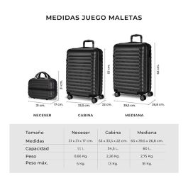 Set de maletas 3 piezas negro upfly 53cm,63c y,31cm 1200497 numada