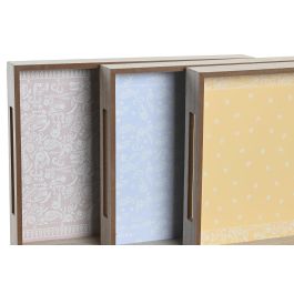 DKD Home Decor Bandeja Decorativa Estilo Shabby de MDF, Pack 3 Unidades en Colores Surtidos Rosa, Azul y Amarillo 40x30x5 cm