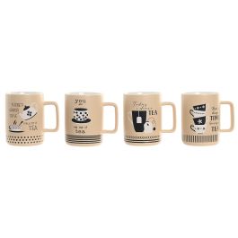 DKD Home Decor Mug Scandi de Porcelana Beige/Negro 400ml Apto Microondas/Lavavajillas (12 Unidades) 8 x 10.8 x 11 cm