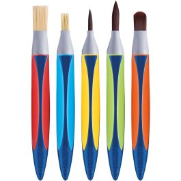 Pelikan griffix Starter Set 5er - Juego de 5 Pinceles Sintéticos Chatatos/Planos - Azul, Verde, Naranja, Rojo, Amarillo