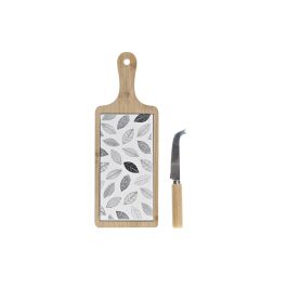 DKD Home Decor Tabla de Aperitivo Cottage Set de 2, de Gres y Bambú, Negro y Blanco con Hojas, 12x1x33 cm, Apta Lavavajillas Precio: 5.08926. SKU: S3037264