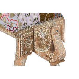 DKD Home Decor Descalzadora de estilo Indio con diseño Elefante, Multicolor, Fabricada en Madera de Mango y Poliéster 31.7x38x65 cm