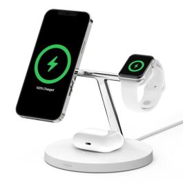 Belkin Wiz009 Vfwh - V2 Base Carga Powerhouse 3 en 1 para Apple Watch, iPhone y AirPods Qi2 MagSafe Blanca