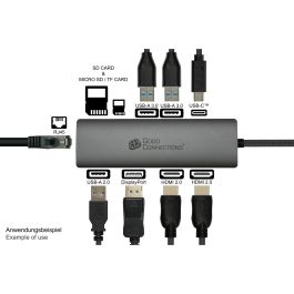 GoodConnections HUB-C001A USB-C Hub 10-Puertos: 2xHDMI, DisplayPort, USB 3.0, RJ45, Lector Tarjetas. 4K, 94W PD. Antracita