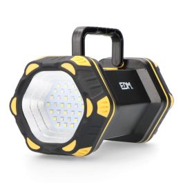 Edm Linterna de mano led recargable 3 puntos de luz, 17h autonomía, cuerpo de goma, asa rotativa 180°, incluye función power bank