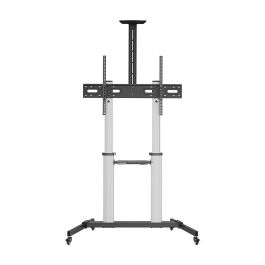 AISENS - SOPORTE DE SUELO PRO CON RUEDAS, BANDEJAS PARA DVD Y SOPORTE DE CAMARA PARA MONITOR/TV 100KG DE 60-100, NEGRO-PLATA