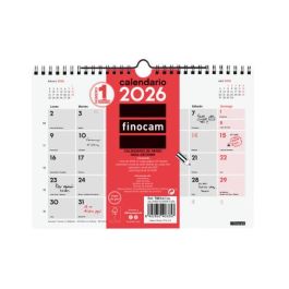 Finocam Calendario de Pared para Escribir 2026, Anual S-210x150 mm, Planificador Espiral con Colgador, Festivos y Fases Lunares