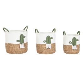 DKD Home Decor Cesta Boho de Fibra y Algodón Blanca y Verde (Set de 3) 38 x 37 x 38 cm Precio: 93.58999947. SKU: B17TRCY2MT