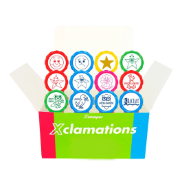 X'stamper Sello Emoticono Uso Escolar Expositor de 12 Unidades Surtidas