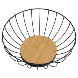 Day Cesta Panera Alambre Malla Metálica Base Bambú Diámetro 28 cm Alto 12 cm