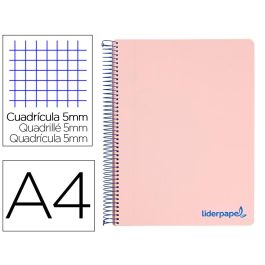 Cuaderno Espiral Liderpapel A4 Micro Wonder Tapa Plastico 120H 90 gr Cuadro 5 mm 5 Bandas 4 Taladros Color Rosa