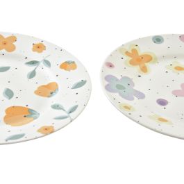 DKD Home Decor Plato Flores Shengda Urban Multicolor Blanco Porcelana 19 x 19 x 2 cm (12 Unidades)