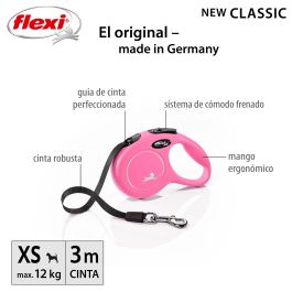 Flexi Correa Automática New Classic XS Cinta 3M Rosa para Perros, Plástico y Nylon Resistente.