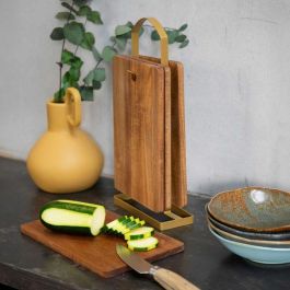 LIVOO Juego de 4 tablas de cortar MES152 Madera de acacia FSC 22 x 14 cm con Soporte de metal