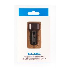 Elbe CARG-301-QC Cargador USB para Coche Doble Puerto Carga Rápida QC 3.0 Compatible Apple 2.4A Iluminación LED