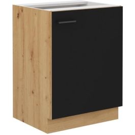 Mueble bajo - MODENA - 60 cm - 1 puerta batiente - Roble artesanal y negro mate - CUISINIER