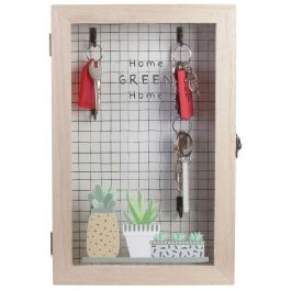 Home Deco Factory Good Deal Caja Llaves Madera con 6 Ganchos y Tapa de Cristal 19,5x5x30 cm