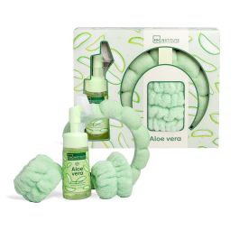 Idc Institute Set Aloe Vera Cuidado Facial 3 piezas: Espuma limpiadora 150ml, Cinta para la cabeza y Muñequeras