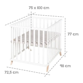 Roba ROB4005317333557 Parque Infantil 75 x 100 cm Gris con Alfombra de Juegos 'Lil Planet' Madera Lacada en Blanco