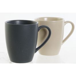 DKD Home Decor Set de 4 Tazas Lianfeng 21 Scandi Beige Gris Oscuro Gres Rubberwood 19 x 13 x 31 cm