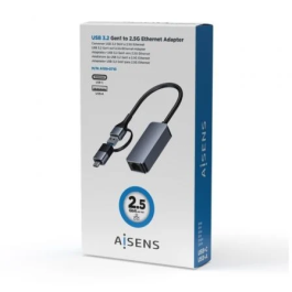 Aisens Conversor USB3.2 Gen1 USB-A+USB-C a Ethernet 2.5 Gbps, Gris, 15 cm