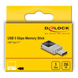 DeLOCK Stick KAB Mini USB 5 Gbps USB-C Lápiz de Memoria 256GB - Carcasa de Metal, USB 3.2 Gen 1, Lectura 117 MB/s, Sin Tapa, Negro Gris