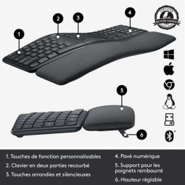 Logitech Teclado Ergonómico Inalámbrico K860 ERGO - Diseñado para una postura natural y muñecas relajadas