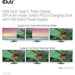Club3D Docking USB-C Triple Display 4K HDMI/DP/VGA con 5xUSB 3.0, Ethernet y Carga PD 100W, Negro