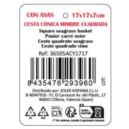Inde Cesta Cónica Mimbre Cuad. con Asa 17 cm x 17 cm x 7 cm (18 Unidades)