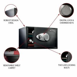 Master Lock Caja Fuerte Electrónica Programable con 2 Pasadores Acero, Llave Emergencia y Kit Anclaje - Negro y Gris Metalizado