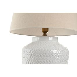 DKD Home Decor Lámpara Sobremesa Romántico Porcelana/Lino Blanco E27 50W 45x75.5x45 cm