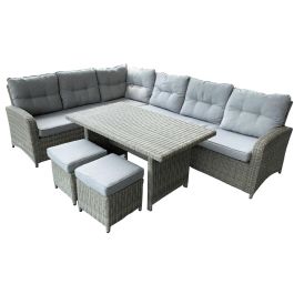 DKD Home Decor Sofá de Jardín y Terraza Gris 204x267x90 cm Set 4 Piezas Desmontable con Cojines Ratán Sintético