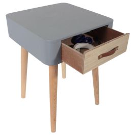 Home Deco Factory Mesita de Noche Gris Essentiel Estilo Escandinavo Madera Cajón 35x35x48 cm