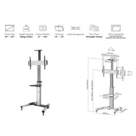 Equip Soporte de TV con Ruedas, Giratorio 90°, para TV 37-70" hasta 50Kg, VESA 600x400, Inclinación Ajustable, Estante para DVD