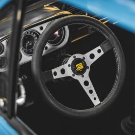 Momo Volante Prototipo Heritage 350 Sil MOMVPROHERIT35SR Piel Negra Costuras Blancas Brazos Plata 350mm Universal Hecho en Italia