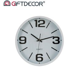 Giftdecor Reloj Redondo 40 cm Liso Blanco y Negro Plástico y Cristal (Set de 6)
