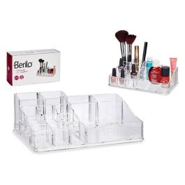 Berilo Organizador de plástico transparente con 14 huecos, 22.3x12.5x7 cm, ideal para almacenamiento de escritorio (Set de 12)