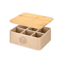 Kinvara Caja 6 Huecos con Tapa de Bambú Tea Beige 18.5x7.8x16 cm (Set de 12)