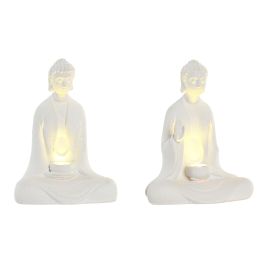 DKD Home Decor Decoración Luminosa Oriental LED Buda Resina Blanco 8 x 15.5 x 12.5 cm (4 Unidades)