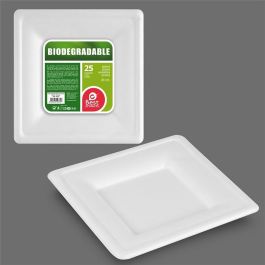Best Products Plato cuadrado biodegradable Ø20 cm, 25 unidades, caña de azúcar