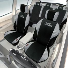 WRC Fundas Asientos Universal Rallye Terciopelo Negro/Malla Plateada - Compatibles Airbag Lateral, 5 Reposacabezas, Asiento Trasero Divisible WRC Fundas Asientos Universal Rallye Terciopelo Negro/Malla Plateada - Compatibles Airbag Lateral, 5 Reposacabezas, Asiento Trasero Divisible