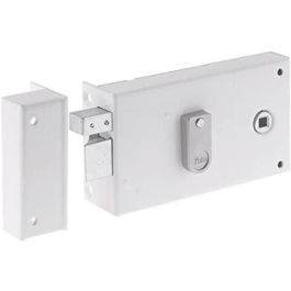 Yale YAH37G YAL6923923487588 Cerradura Horizontal de Superficie con Rodillo, Blanco, 2 Llaves, Izquierda para Rejilla y Cancela