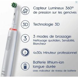 Oral-B Pro 3 3000 Blanco Cepillo de Dientes Eléctrico - 2 Cabezales - Cabeza Redonda - 3 Modos de Cepillado