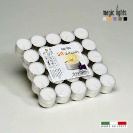 Pack 50 unid. velas blancas 12 g sin aroma magic lights